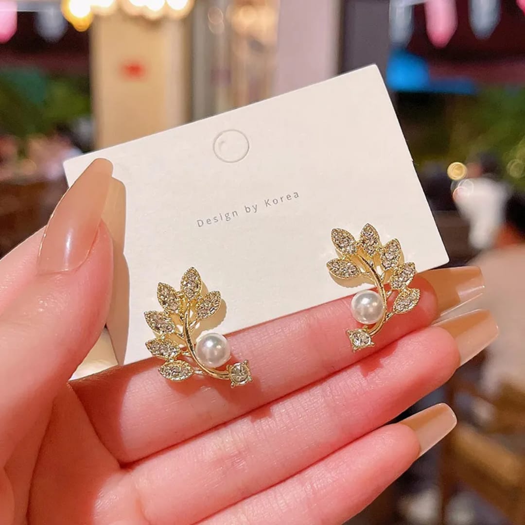Leaf Pearl Drop Earrings