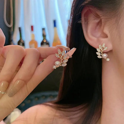 Leaf Pearl Drop Earrings