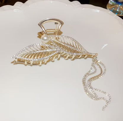 Pearl Leaf Hairpin with Chains