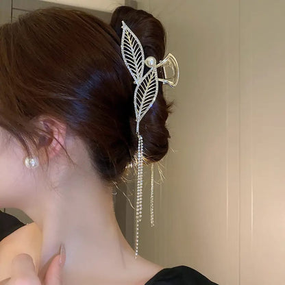 Pearl Leaf Hairpin with Chains
