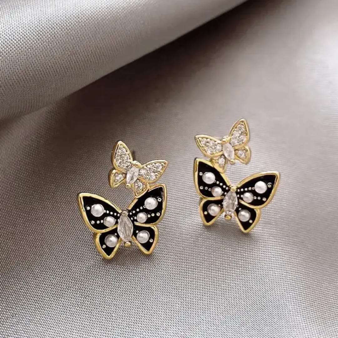 Black & Gold Butterfly Drop Earrings