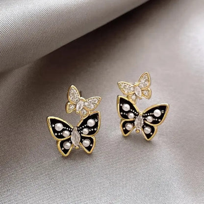 Black & Gold Butterfly Drop Earrings