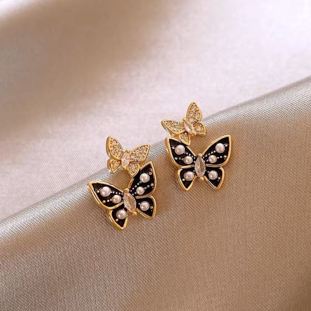 Black & Gold Butterfly Drop Earrings