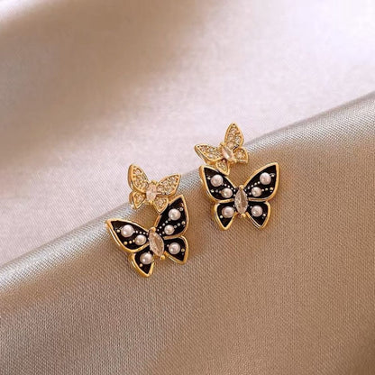 Black & Gold Butterfly Drop Earrings