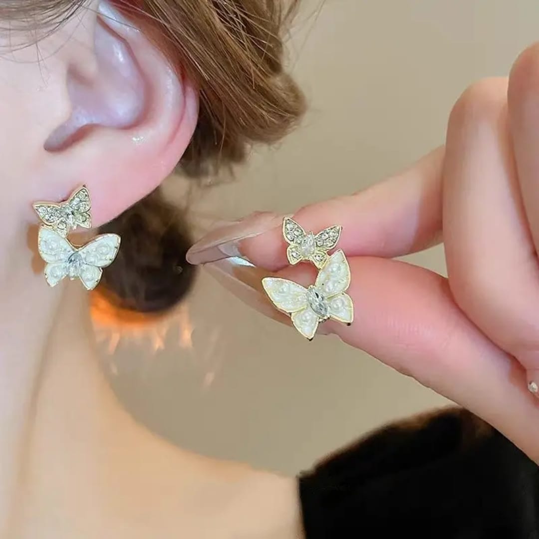 Butterfly Pearl Drop Earrings