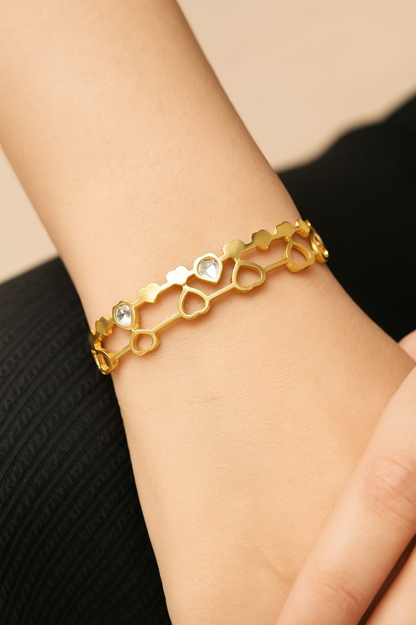 Gold Heart Link Bracelet with Crystals