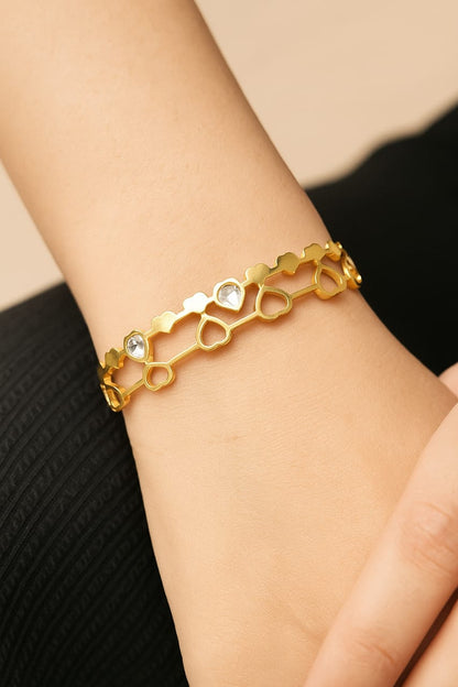 Gold Heart Link Bracelet with Crystals
