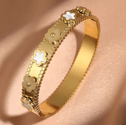 Gold Bracelet with Clover & Floral Charms