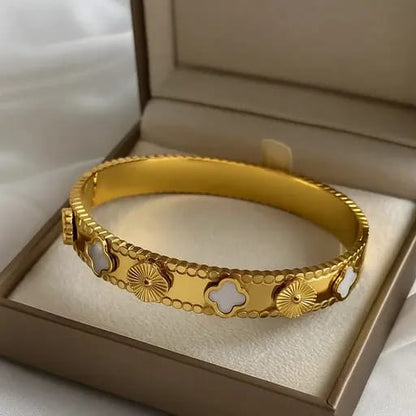 Gold Bracelet with Clover & Floral Charms
