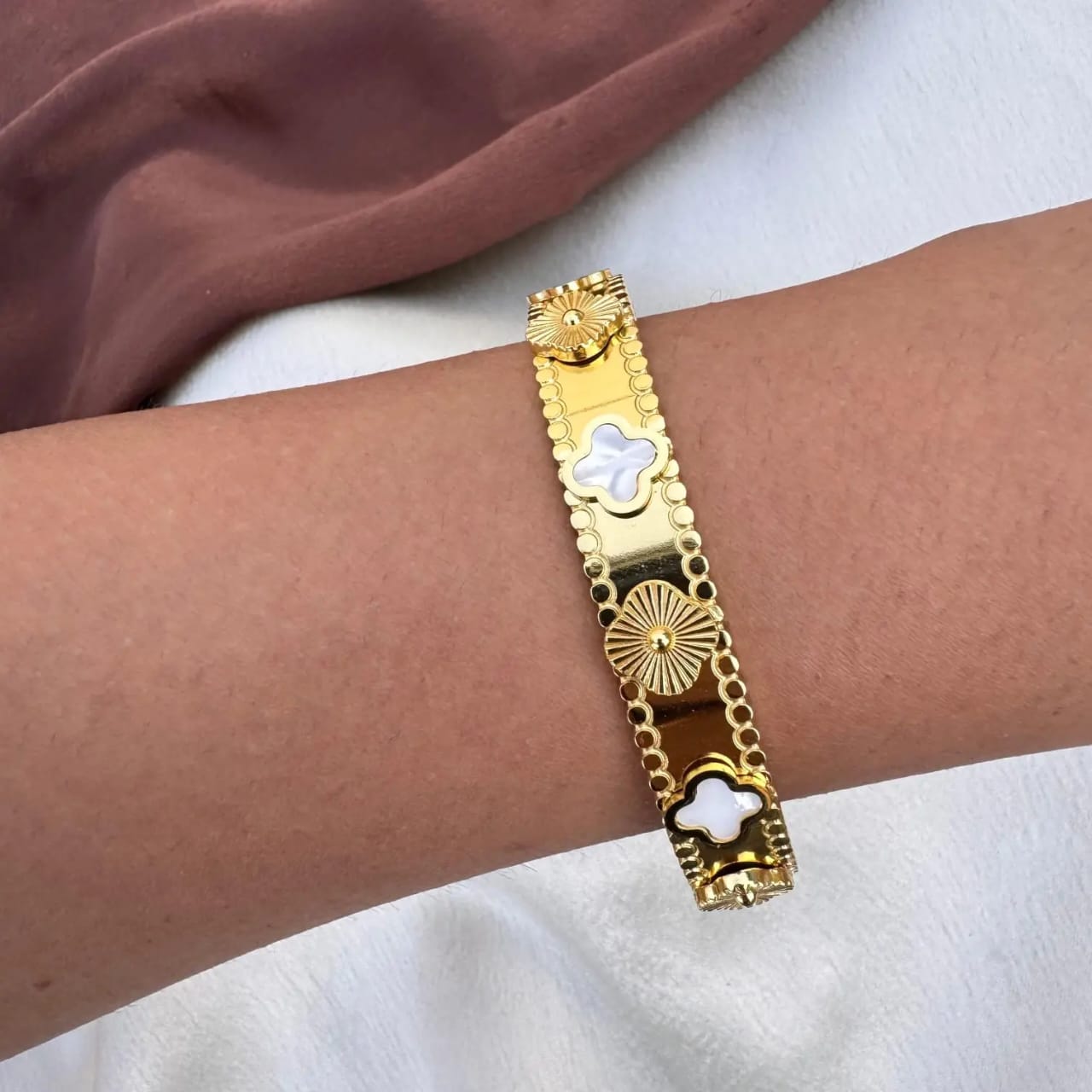 Gold Bracelet with Clover & Floral Charms