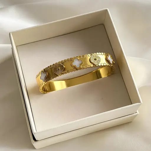 Gold Bracelet with Clover & Floral Charms