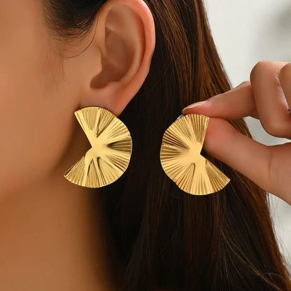 Gold Fan-Shaped Statement Earrings
