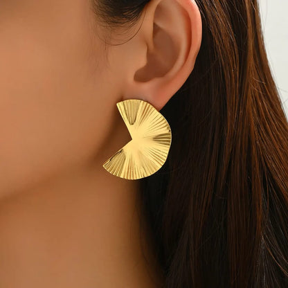 Gold Fan-Shaped Statement Earrings