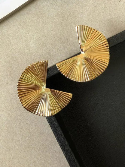 Gold Fan-Shaped Statement Earrings