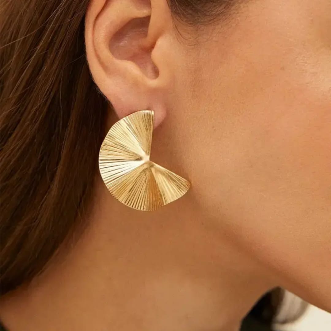 Gold Fan-Shaped Statement Earrings
