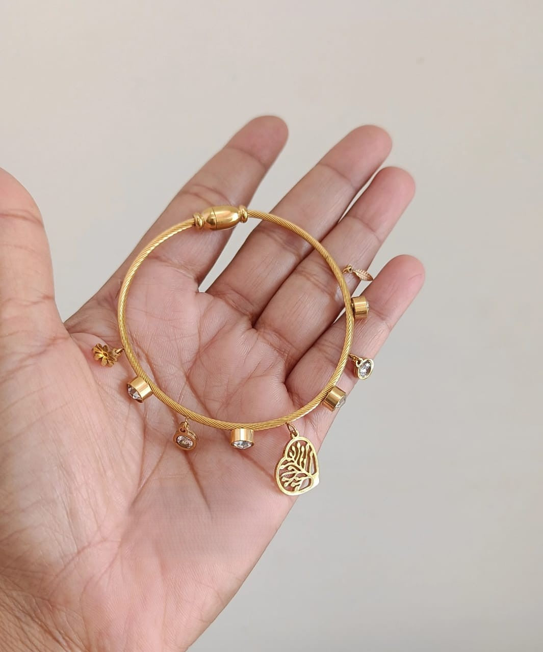Gold Cable Charm Bracelet with Tree Heart