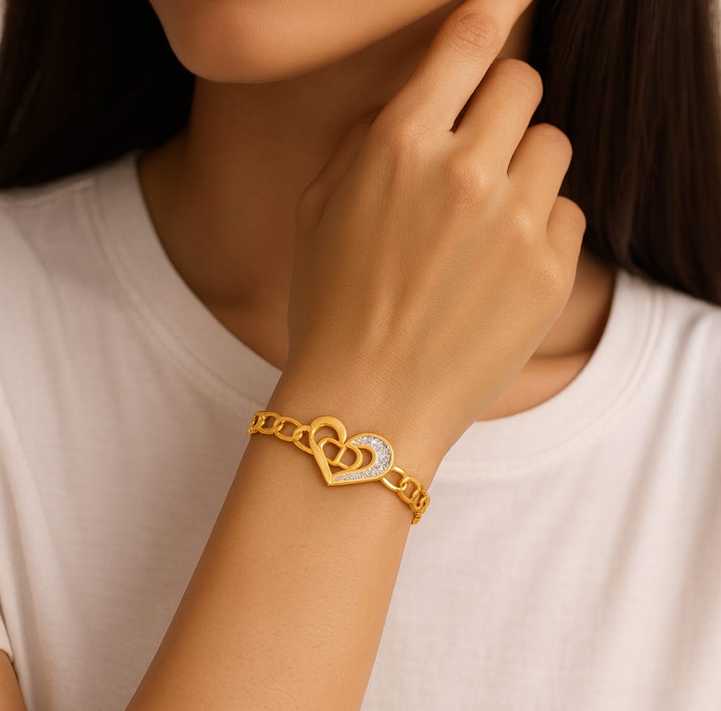 Gold Heart Bracelet with Crystal Accent