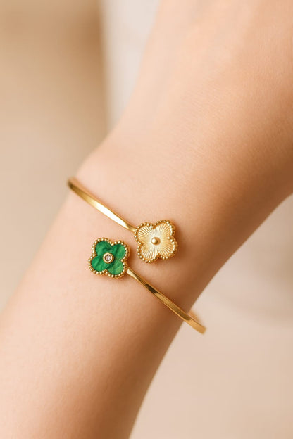 Gold & Green Floral Cuff Bracelet