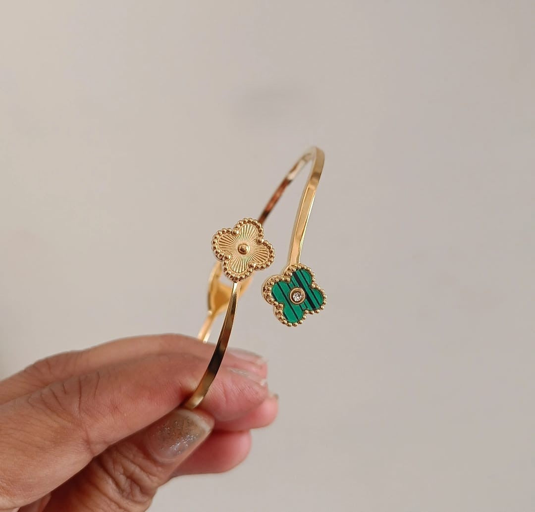 Gold & Green Floral Cuff Bracelet