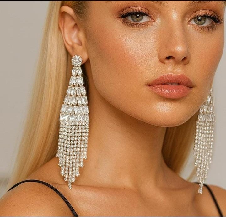 Long Crystal Chandelier Earrings