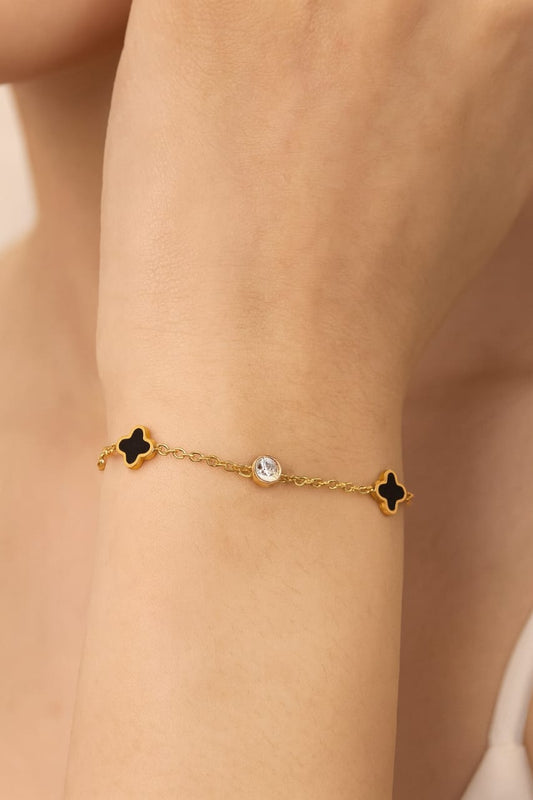 Gold Chain with Black Clover & Crystal Charms