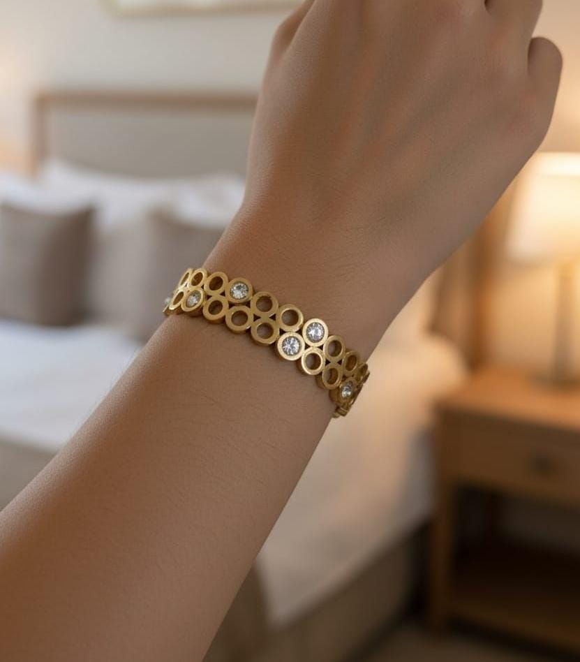 Gold Link Bracelet with Crystal Accents