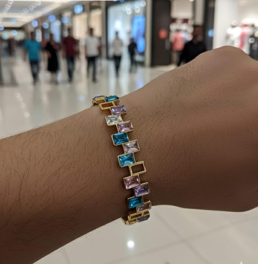 Gold Bracelet with Multicolor Rectangular Stones