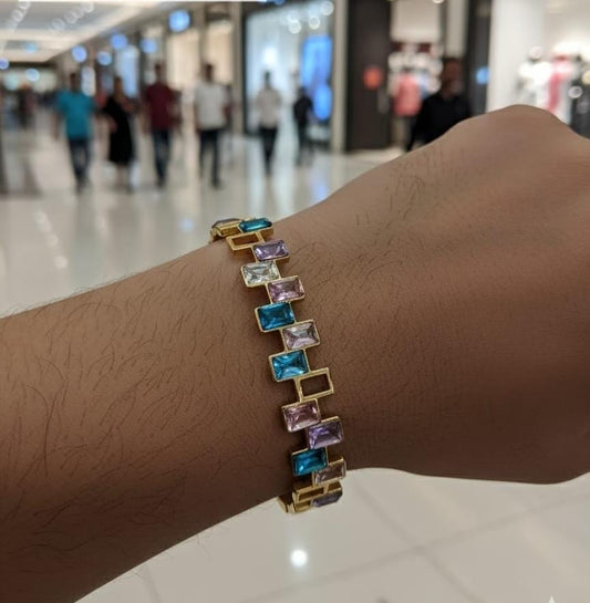 Gold Bracelet with Multicolor Rectangular Stones