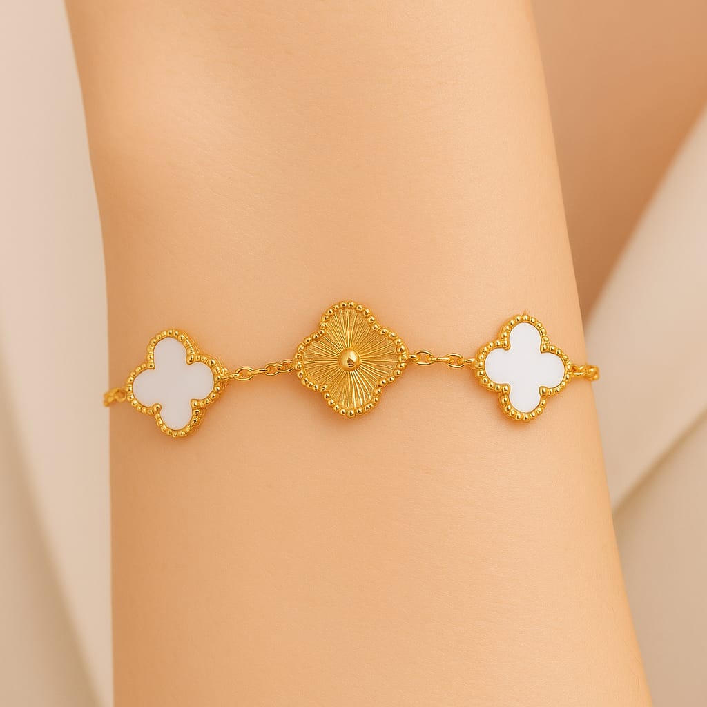 Trio Clover Bracelet – White & Gold