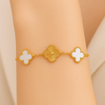 Trio Clover Bracelet – White & Gold