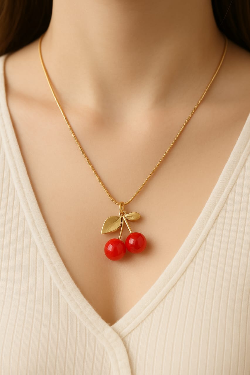 Golden Cherry Pendant Necklace
