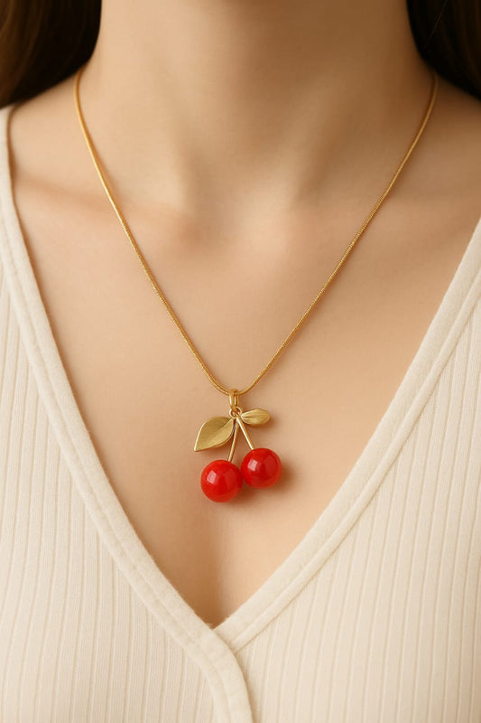 Golden Cherry Pendant Necklace