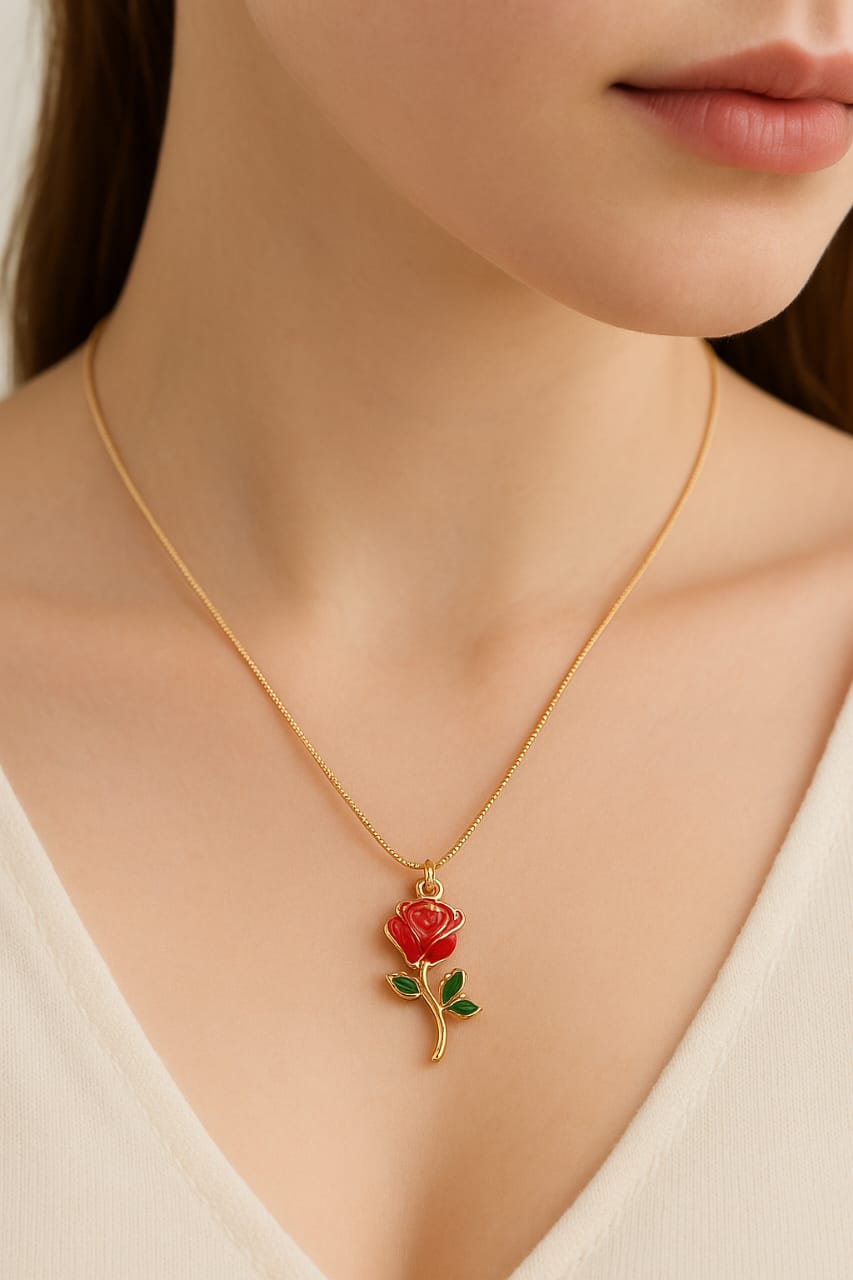 Golden Rose Pendant Necklace