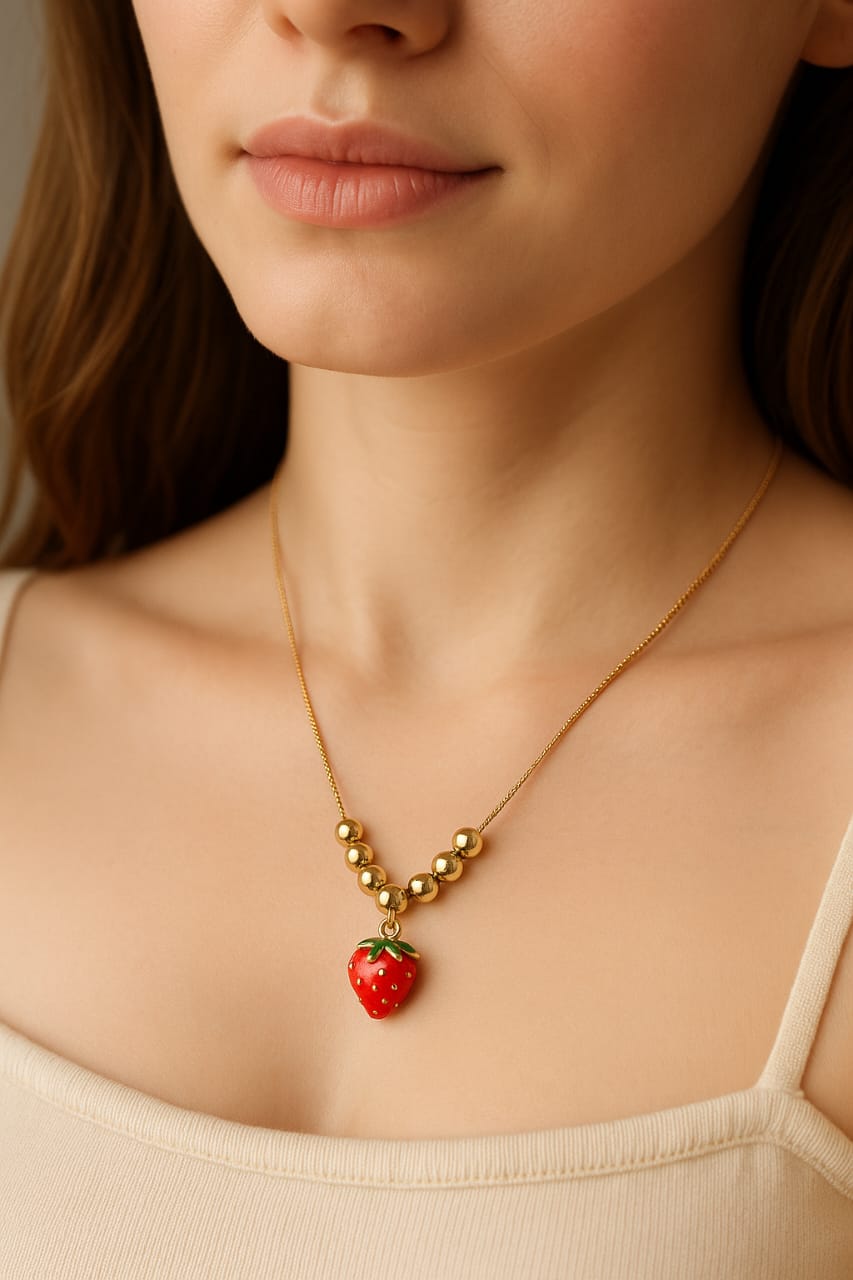 Strawberry Pendant Gold Necklace