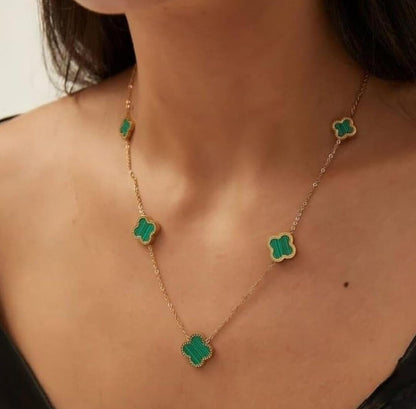 Five lush green clovers Necklace