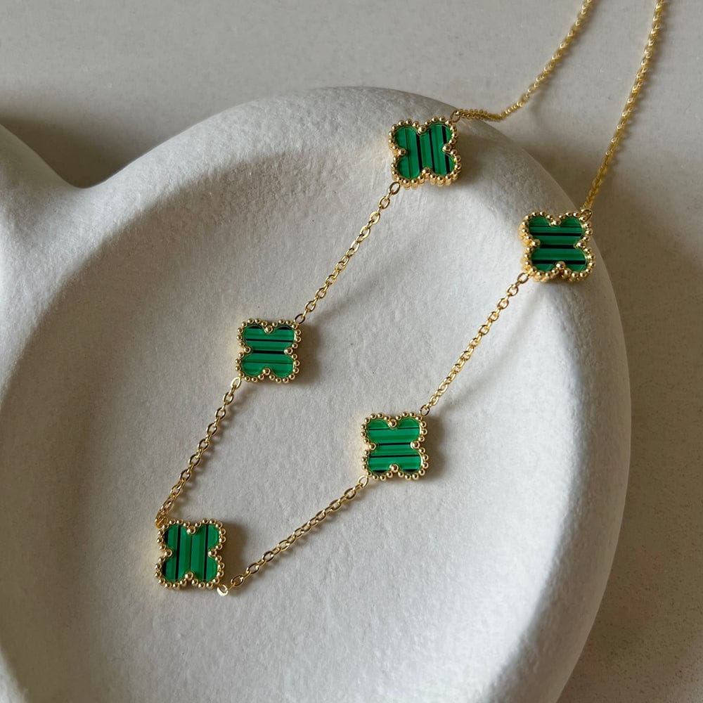 Five lush green clovers Necklace