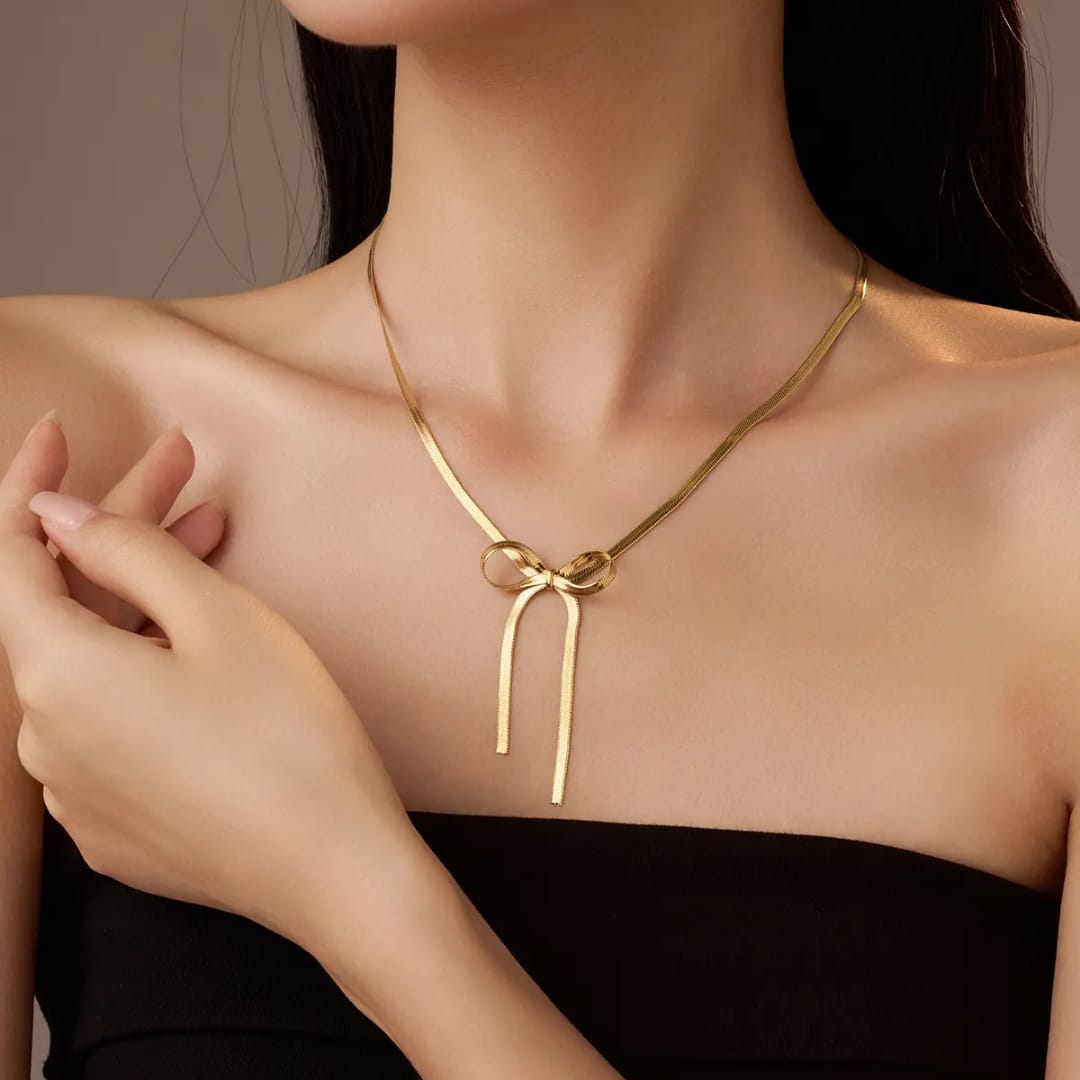 Golden Bow Pendant Necklace