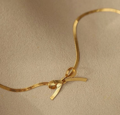 Golden Bow Pendant Necklace