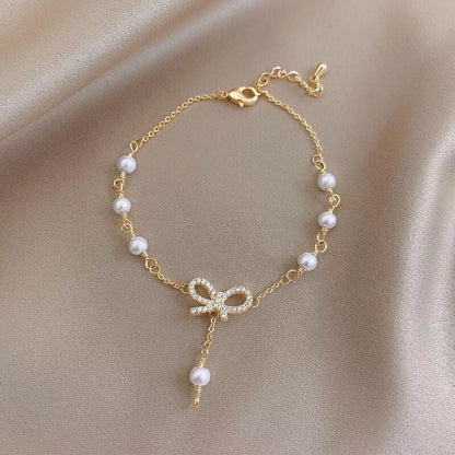 Pearl Bow Charm Bracelet