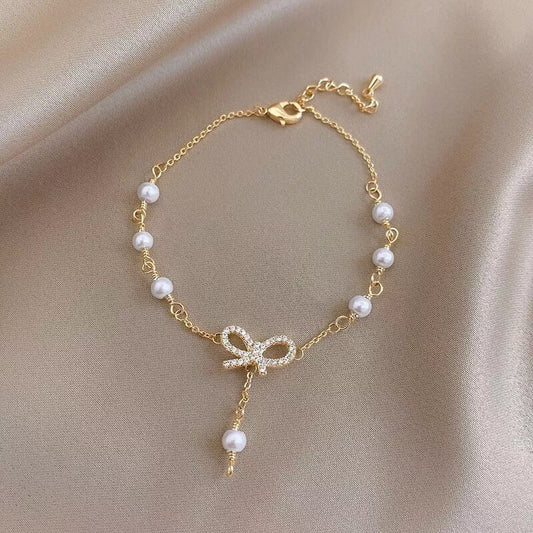 Pearl Bow Charm Bracelet