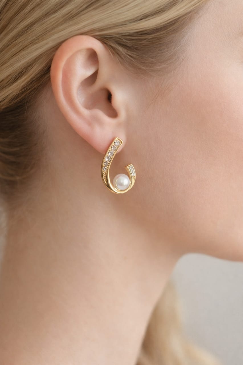 Crescent Pearl Drop Earrings