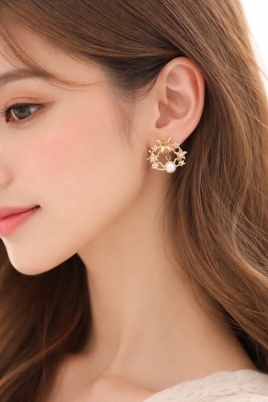 Golden Halo Pearl Earrings