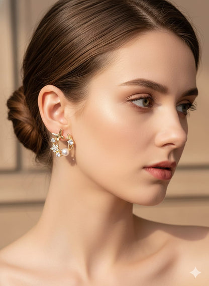 Golden Halo Pearl Earrings