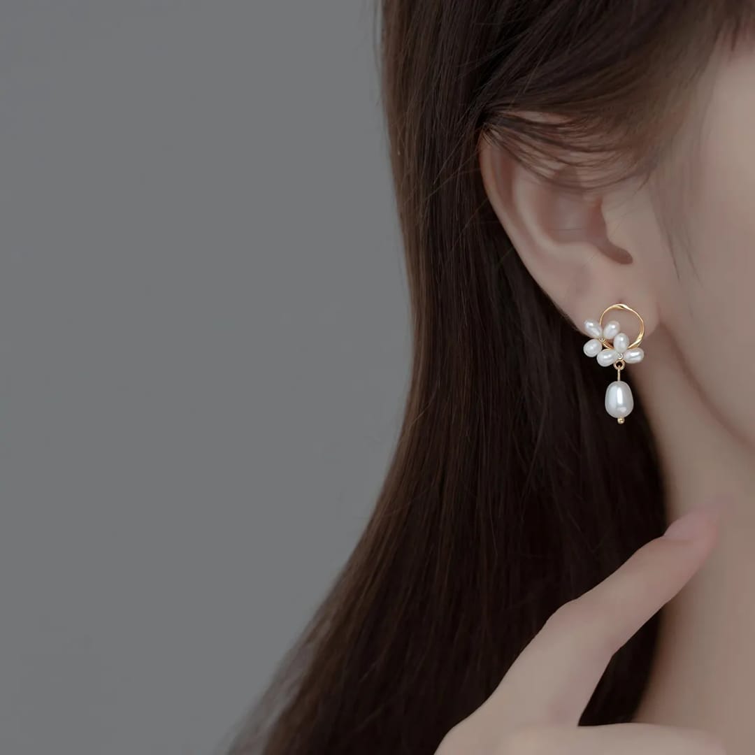 Floral Pearl Drop Studs