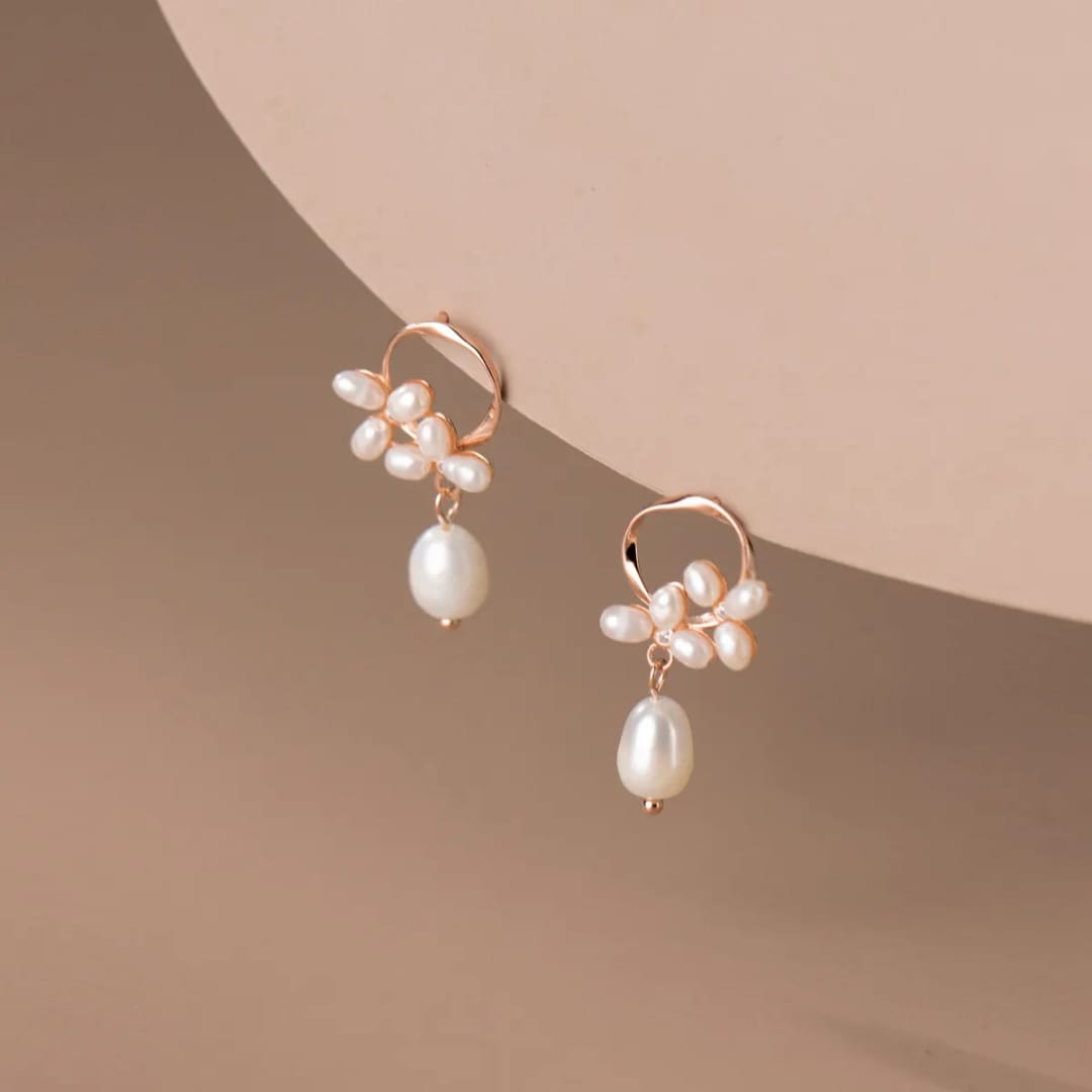 Floral Pearl Drop Studs