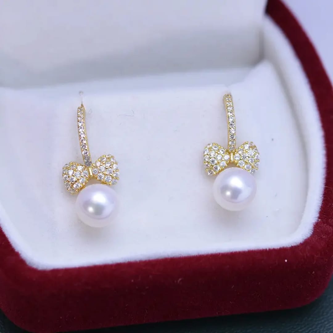 Bow Pearl Drop Earrings