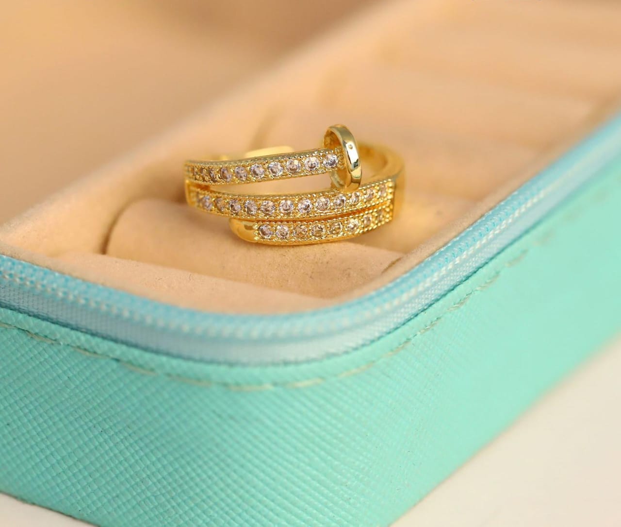 Triple Row Diamond Gold Ring