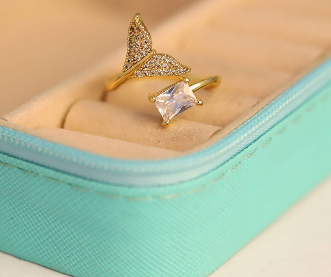 Gold Ring with Mermaid Tail & Gemstone