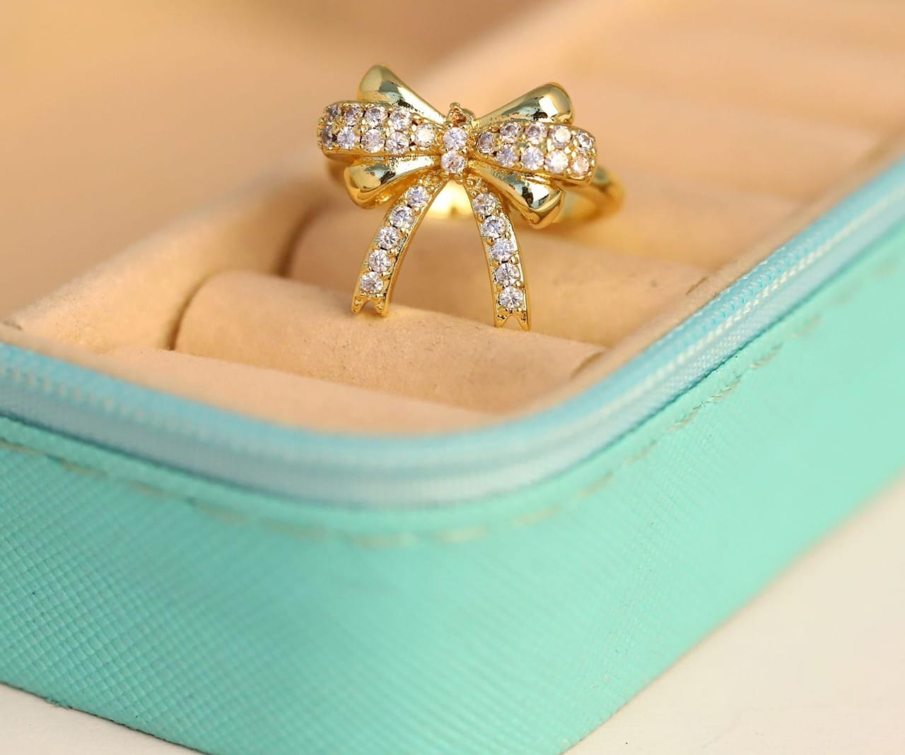 Gold Bow Ring with Diamonds