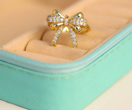 Gold Bow Ring with Diamonds